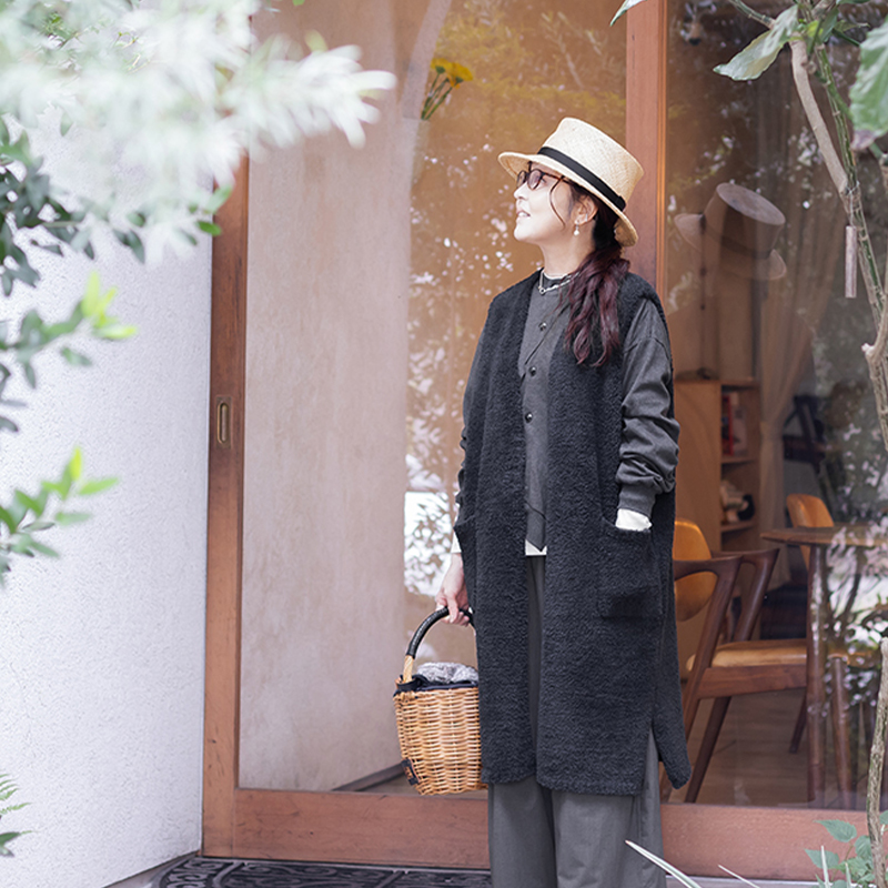 内田彩仍 M+home ロングベスト レディース トップス 冬 暖かい