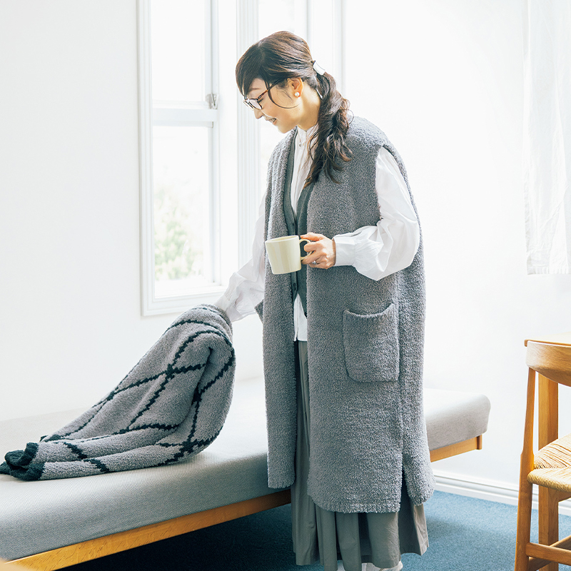 内田彩仍 M+home ロングベスト レディース トップス 冬 暖かい