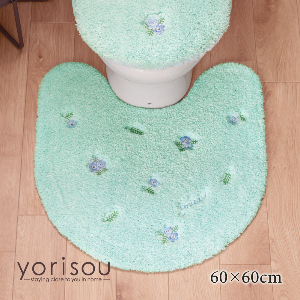S.D.S トイレマット 花柄 ブルー おしゃれ 洗える 滑り止め 単品 約60