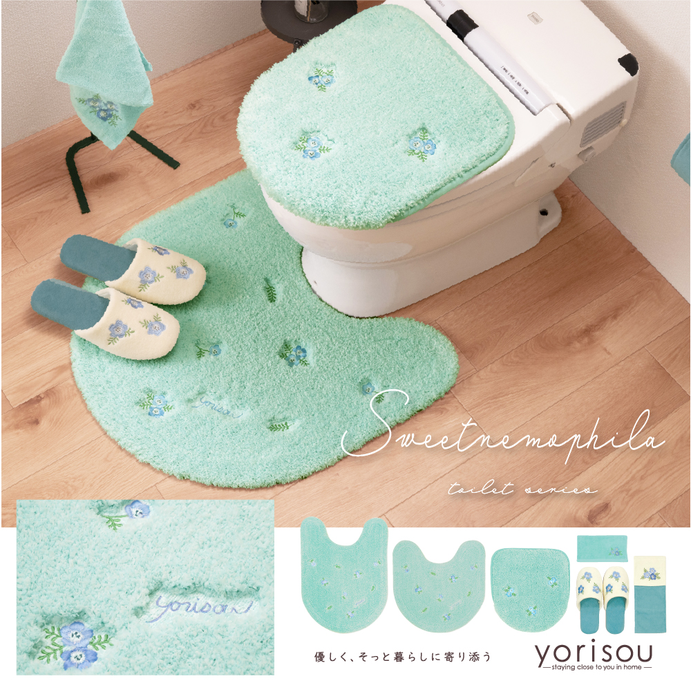 S.D.S トイレマット 花柄 ブルー おしゃれ 洗える 滑り止め 単品 約60