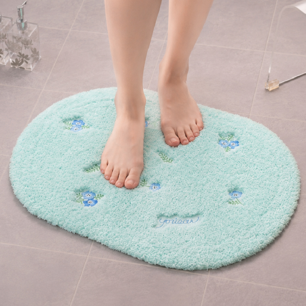 S.D.S バスマット 足拭きマット 洗える おしゃれ 花柄 滑り止め ブルー