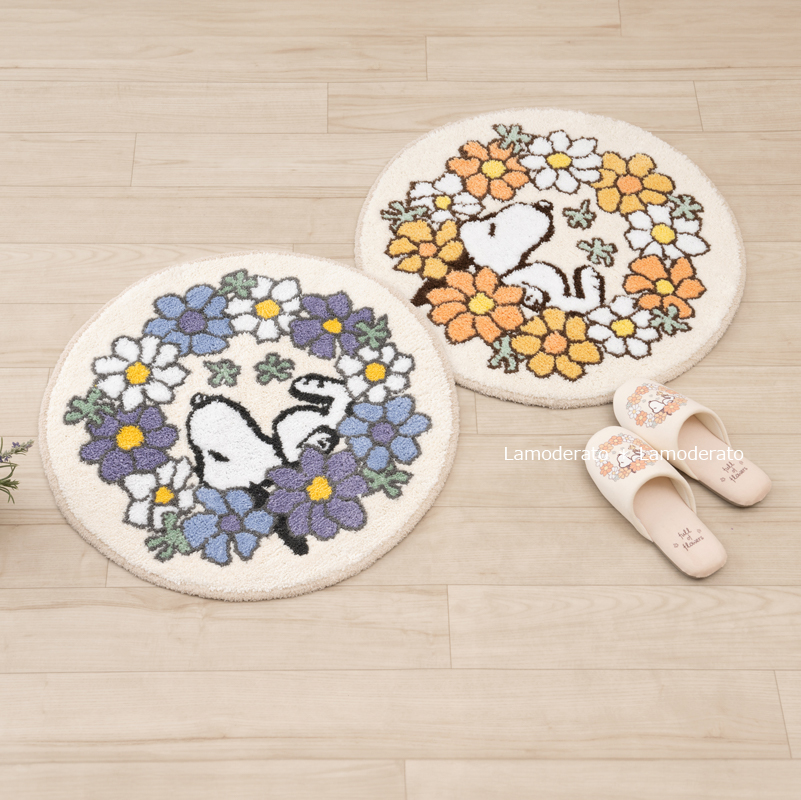 SNOOPY（スヌーピー） 玄関マット 室内 丸型 滑り止め 洗える