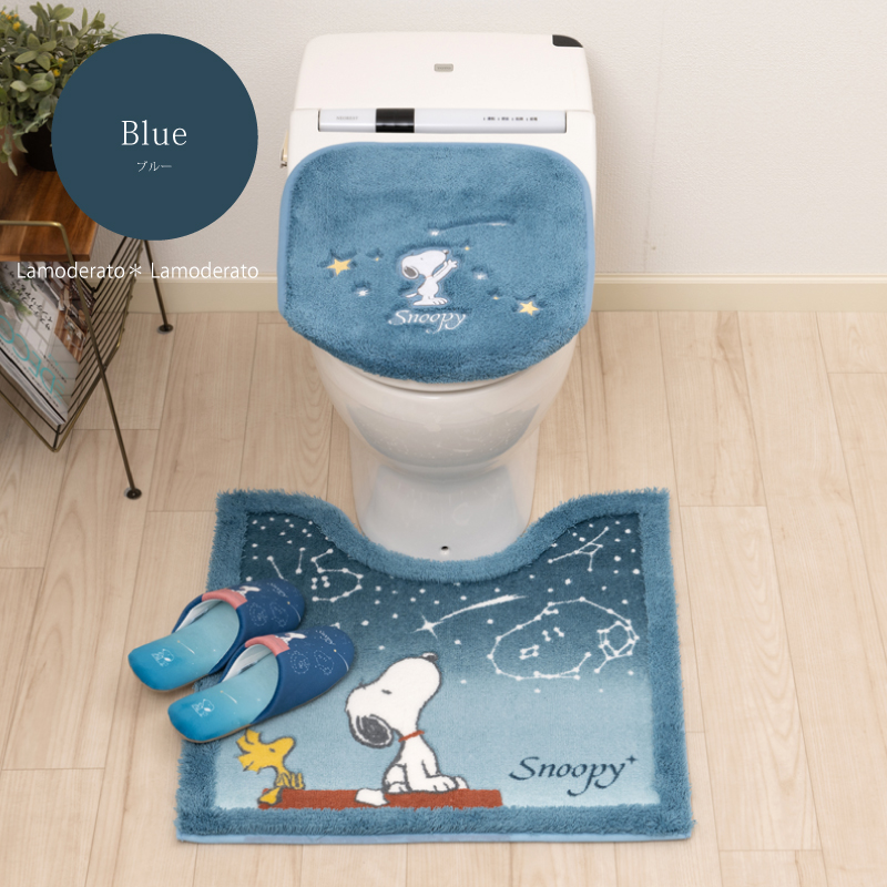 マリンブルー色　PEANUTS スヌーピー トイレマットセット　新品 SNOOPY（スヌーピー） トイレマットセット 3点 約60×60cm トイレマット