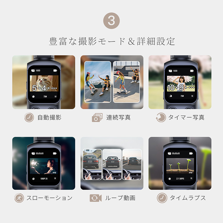 アクションカメラ WiFi対応 4k ポケットカメラ スマホ転送 7500万画素 美顔効果 タッチパネル 左右330°上下180° 高画質 電子手ブレ補正 コンパクト 修学旅行 関連画像4