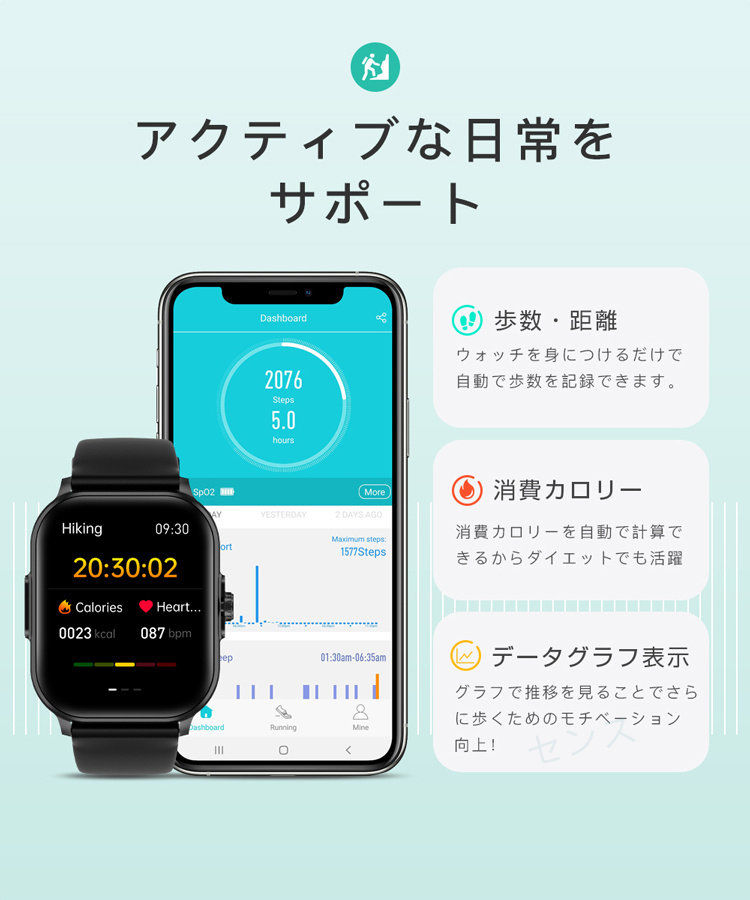 スマートウォッチ 通話機能 日本製センサー 心拍数 日本語 説明書 iphone android 2.01インチ大画面 歩数計 着信通知 健康管理 睡眠 防水 2024｜senseshopping｜22