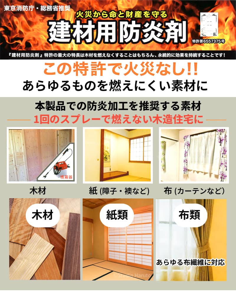 火災から命と財産を守る建材用防炎剤 この特許で火災なし