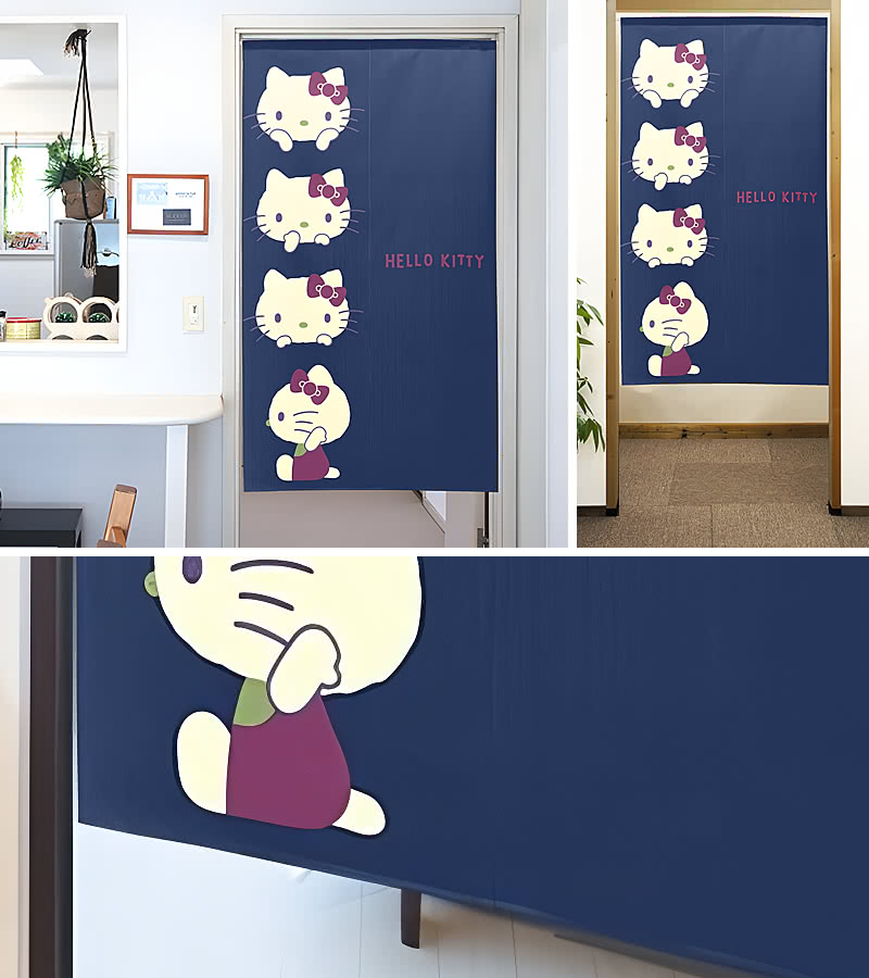 ハローキティ ハローキティのれん レトロカラー 紺 85×150cm