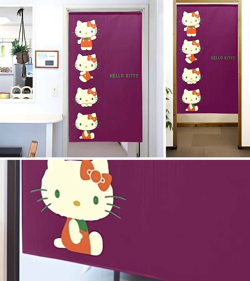 ハローキティ ハローキティのれん レトロカラー 紫 85×150cm ロング