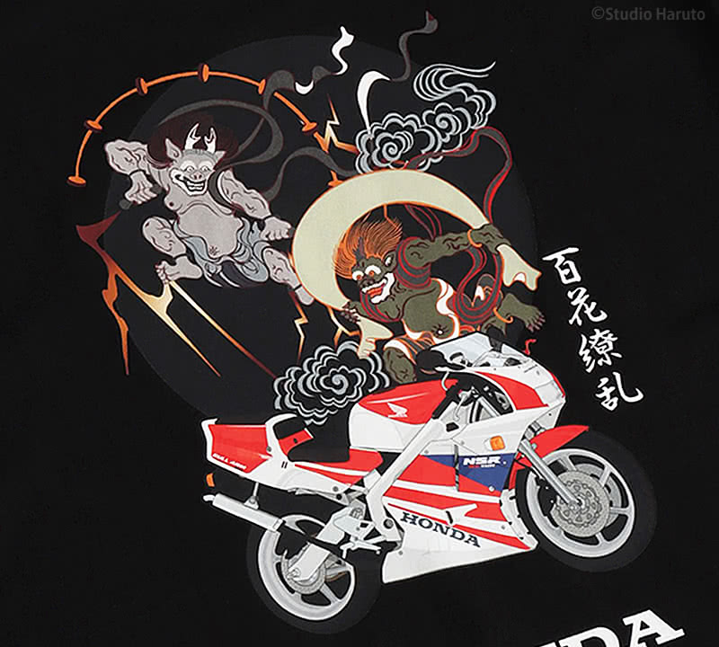 ホンダ HONDA×百花繚乱 半袖 バイク Tシャツ 風神雷神 NSR