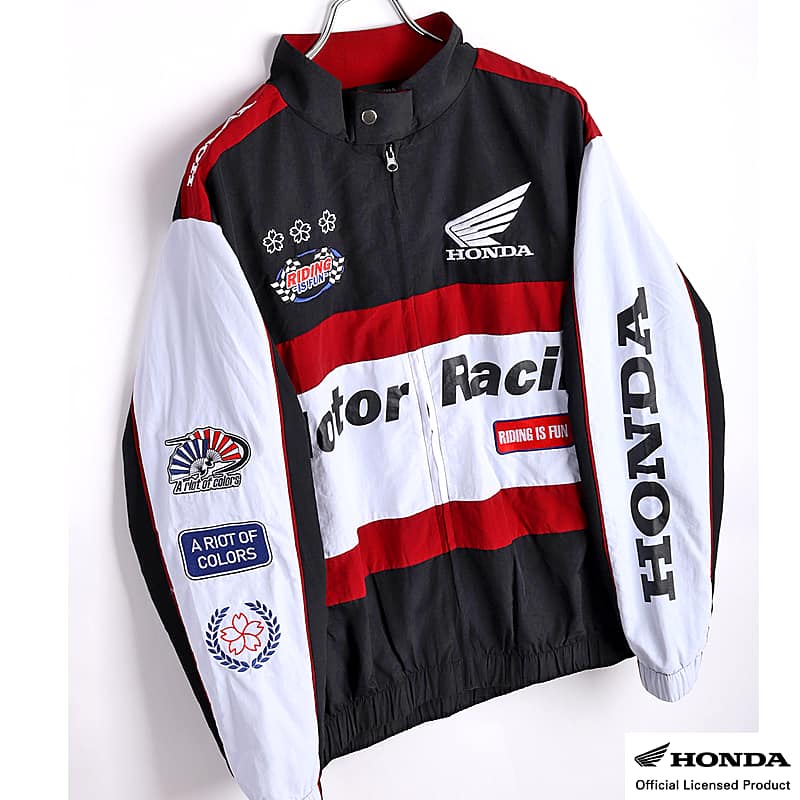 白*煙様 非売品HONDA Red Wing Rider ＭＡ1ジャケット ホン ホンダ（HONDA） HONDA×百花繚乱 レーシングブルゾン ブラック ワイン