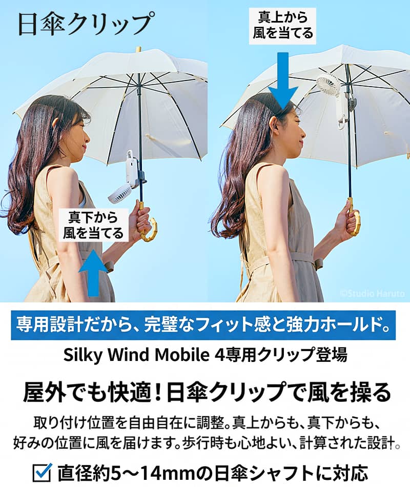 RHYTHM RHYTHM Silky Wind Mobile 4専用 日傘クリップ ハンディファン