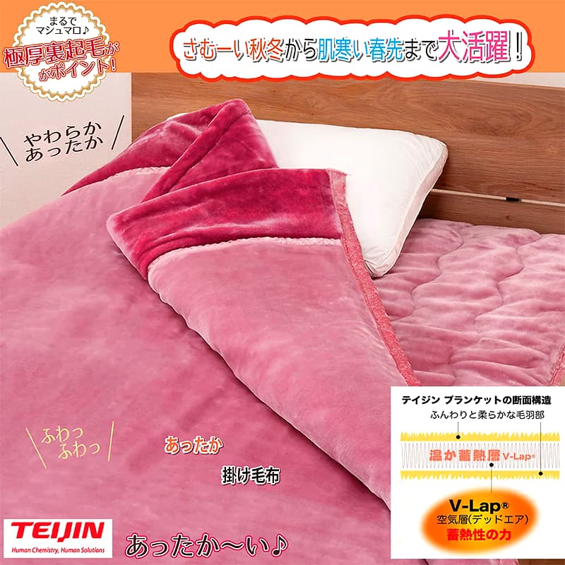 TEIJIN（テイジン） あったか掛け毛布 シングル 140×200cm V-Lap 無地