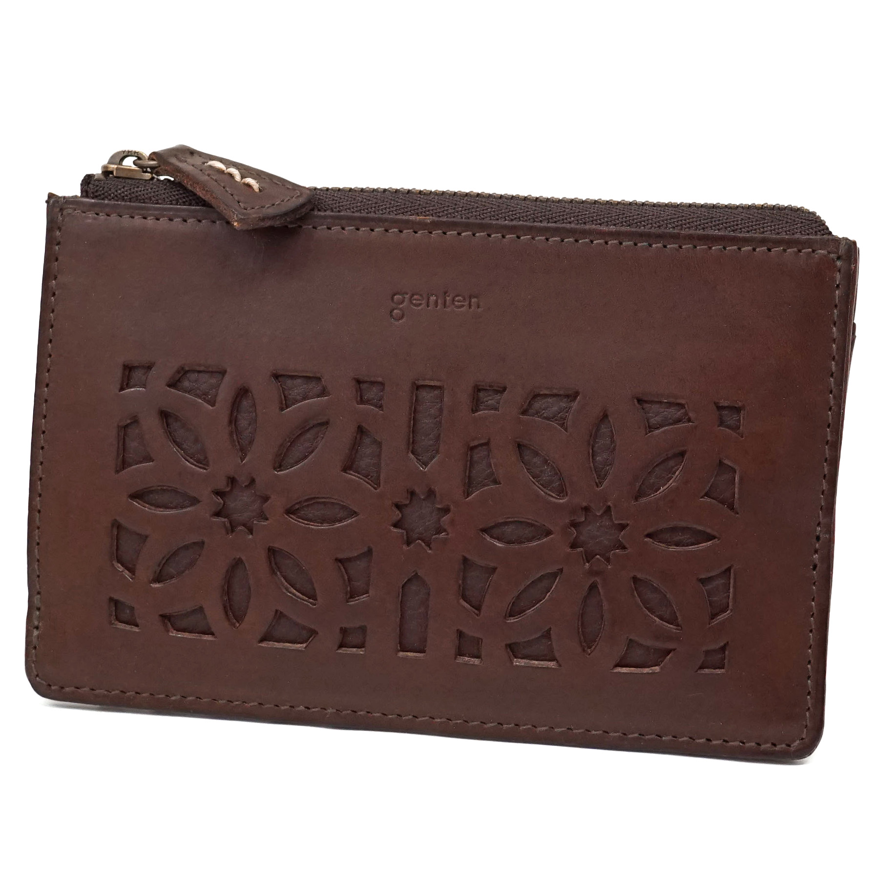 ゲンテンgentenレザー カットワーク小物入れ ブラウン未使用 genten（ゲンテン） 3年保証＋ケアセット付 cut work カットワーク