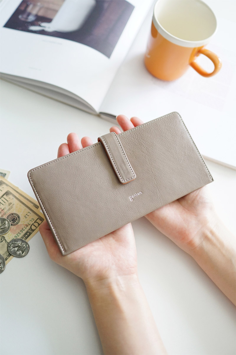 【genten】ピアチェーレ ラウンド長財布 グレー genten 【ケアセット＋安心の3年保証付】 ゲンテン Piacere