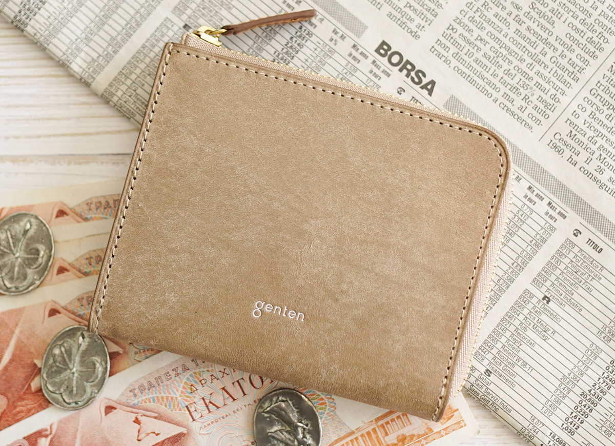美品】genten ゲンテン ミルカヴァーロ 長財布 グレージュ 【公式通販】