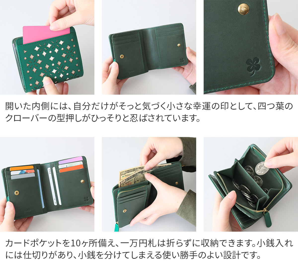 genten お茶色　珍しい　小銭財布 genten（ゲンテン） 3年保証＋ケアセット付 Quadrifoglio クアドリ