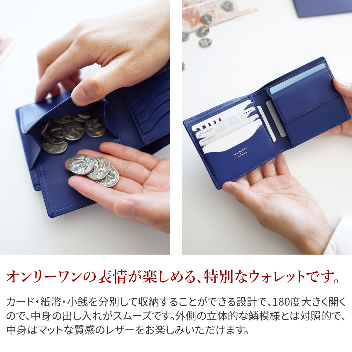 ペッレモルビダ 3年保証＋ケアセット付 PELLE MORBIDA ペッレモルビダ Barca バルカ スティングレイレザー 小銭入れ付き 二つ折り財布 PMO-SR002の画像