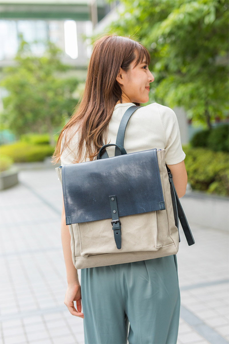 BAGGY PORT バギーポート ウォッシュ加工６号帆布×オイルレザー リュック（小） TEPP-460｜sentire-one｜15