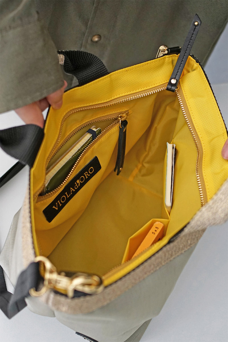 ヴィオラドーロ 10%クーポン付 VIOLAd'ORO ヴィオラドーロ GINO ジーノ ナイロン×ゴールドテープトートバッグM V-2037の画像