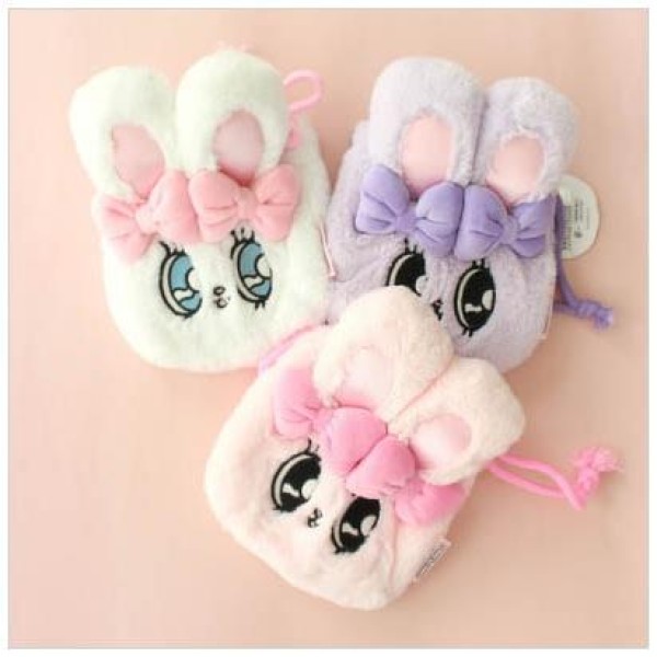 韓国雑貨 =esther bunny= ふわもこ！ エスターバニーのフェイス型 巾着ポーチ (３色から1つ選択)｜かわいい｜［エスターバニー］
