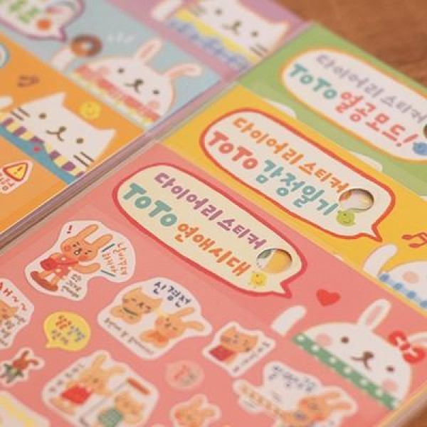 韓国雑貨 -SSBA- TOTOダイアリーデコステッカー［6枚セット］｜シール｜文房具｜かわいい｜お土産｜