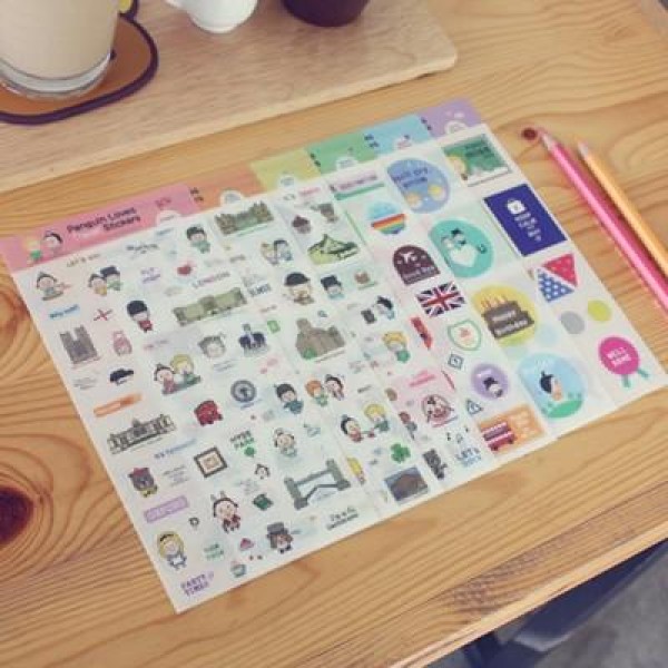韓国雑貨 Penguin Loves Travel Stickers［Penguin loves Mev］｜文房具｜かわいい｜お土産｜13K215021254619