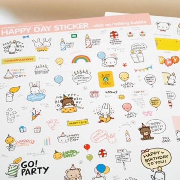 韓国雑貨 PONY BROWN HAPPYDAY ステッカー［2枚 / 2セット］｜シール｜文房具｜かわいい｜お土産｜TBT119460