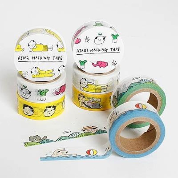 韓国雑貨 =SSBA= 可愛いアジャシのマスキングテープ(選べる３つセット)｜文房具｜かわいい｜お土産｜