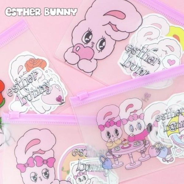 韓国雑貨 =ESTHER LOVES YOU= ハイパーガーリー ジッパーパックとステッカーセット(ランダム2つセット)｜かわいい｜［エスターバニー］