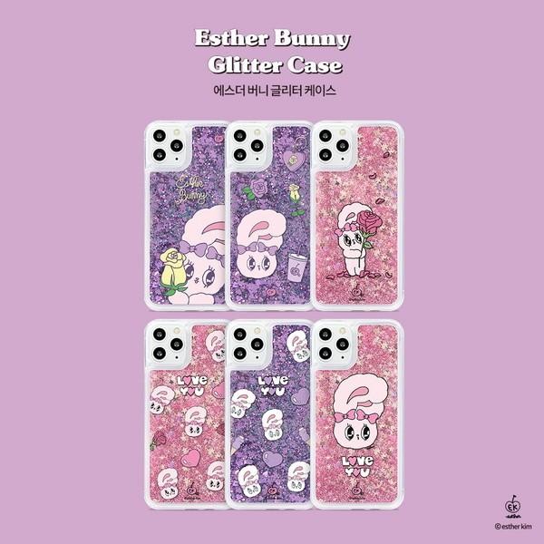 韓国雑貨 =ESTHER LOVES YOU= ハイパーガーリーな キラキラ流れるグリッターケース(iPhone X / 11)｜かわいい｜［エスターバニー］