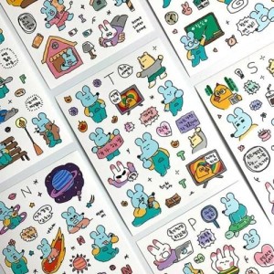 韓国雑貨 =sukeydokey= ハングルアニメの様なステッカーセット［オール