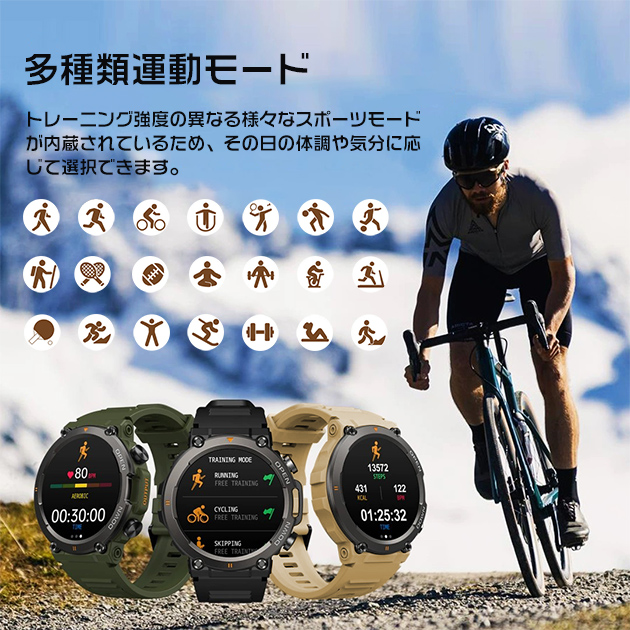 スマートウォッチ 軍用規格 軍用 丸型 2025 防水 ヘルスウォッチ 日本製センサー LINE 通話機能 血圧測定 体温 血圧 メンズ 万歩計 腕時計 iPhone対応 | iPhone | 09