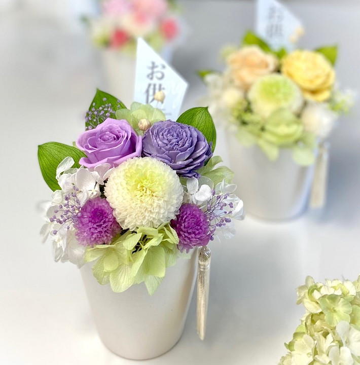 お彼岸 お供え花 プリザーブドフラワー 仏花 訃報 四十九日 法要 新盆