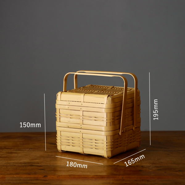 竹かご 白竹の弁当かご 2段 正方形 竹籠 弁当箱 竹カゴ 竹籠弁当箱 