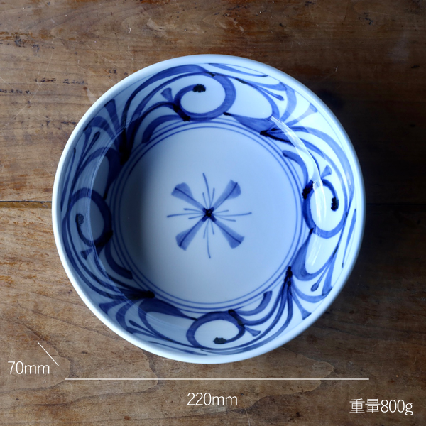 お皿 砥部焼 梅山窯 7寸平鉢 内外唐草 おしゃれ 器 和食器 砥部焼皿7寸