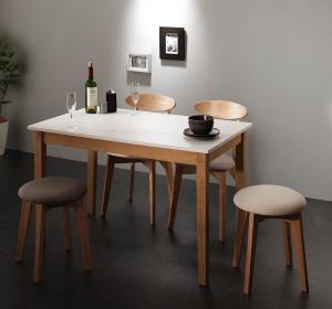 ダイニングセット（テーブル&チェア スツール） モダンデザイン ダイニング 4人 5点セット(テーブル+チェア2脚＋スツール2脚) ホワイト×ナチュラル W115