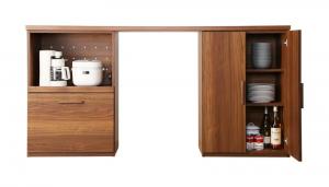 キッチン収納 日本製完成品 天然木調ワイドキッチンカウンター レンジ台＋食器棚 180cm