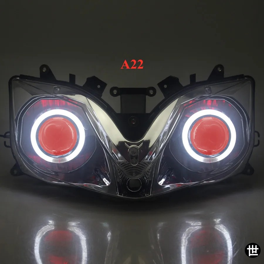 ホンダ CBR600 F4I 2001-2007 用カスタムエンジェルデビルアイズLEDヘッドライトアセンブリHIDプロジェクターヘッドランプ_1