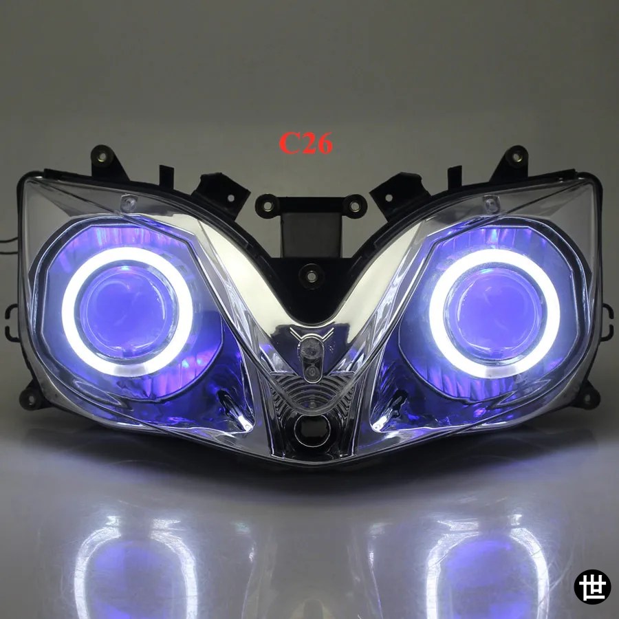 ホンダ CBR600 F4I 2001-2007 用カスタムエンジェルデビルアイズLEDヘッドライトアセンブリHIDプロジェクターヘッドランプ_3
