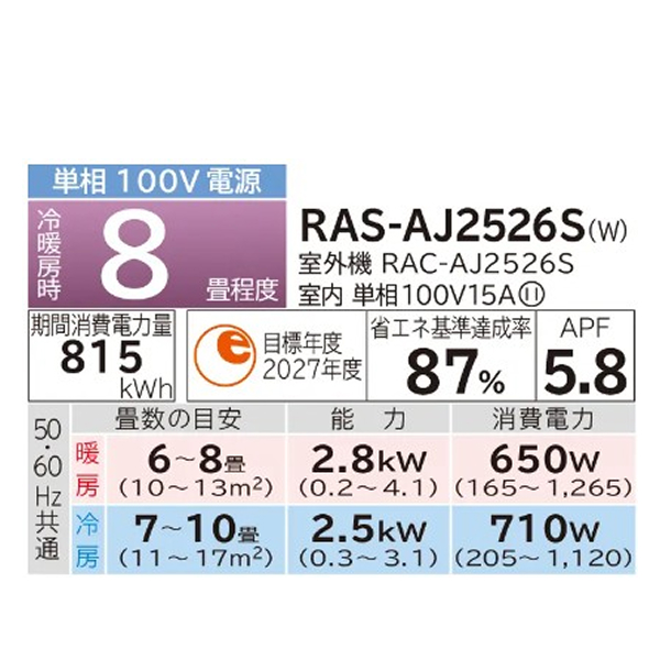 RAS-AJ2526S]日立 ルームエアコン AJシリーズ 白くまくん 単相100V 8畳