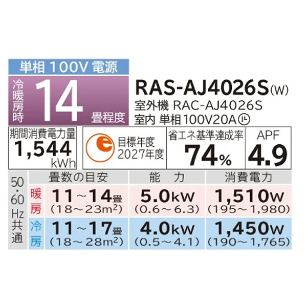 RAS-AJ4026S]日立 ルームエアコン AJシリーズ 白くまくん 単相100V 14