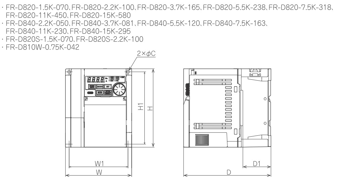 三菱 インバータ D800シリーズ 寸法