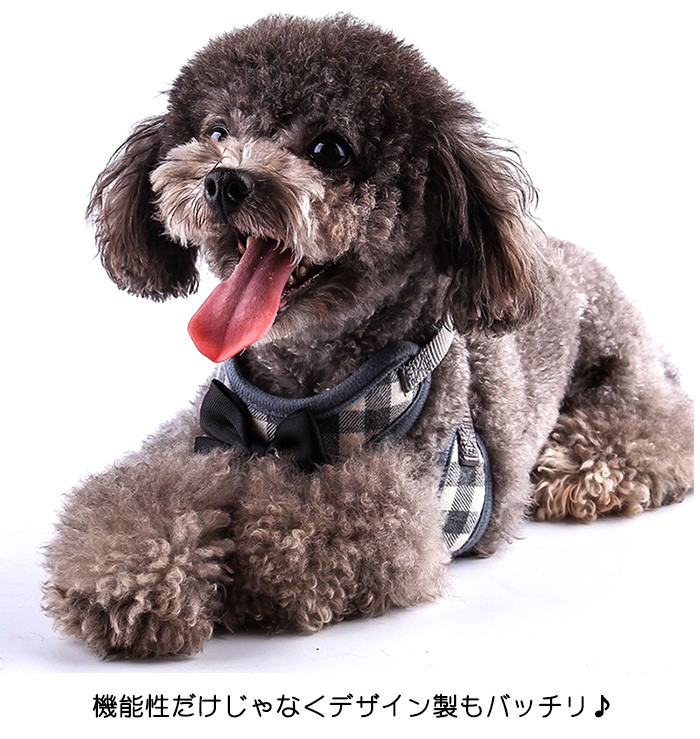 犬 猫 ハーネス リード付 ペット 服 リボン チェック 蝶ネクタイ 胴輪