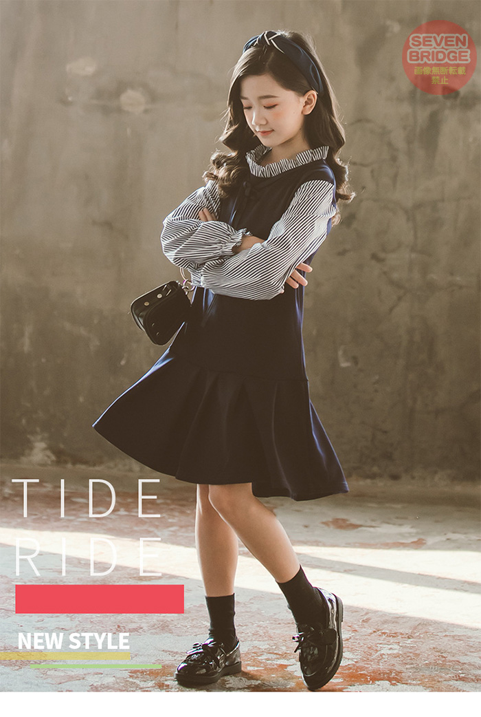 子供服 キッズ 女の子 ワンピース 重ね着 風 ブリーツ スカート 服