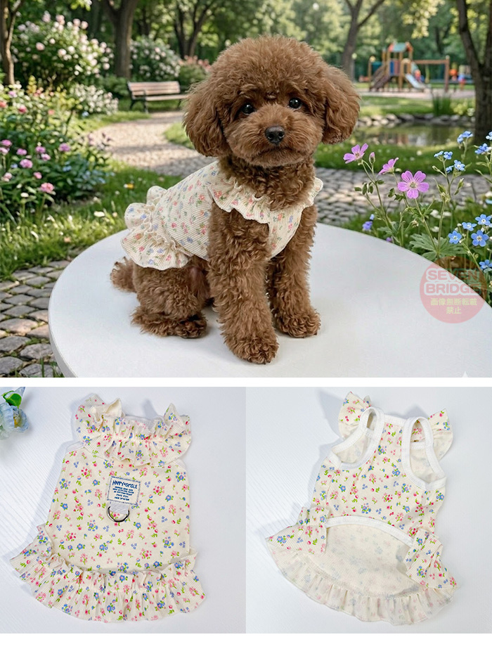 犬 猫 服 犬服 ワンピース 花柄 フリル ハーネス Dカン付 キャミソール
