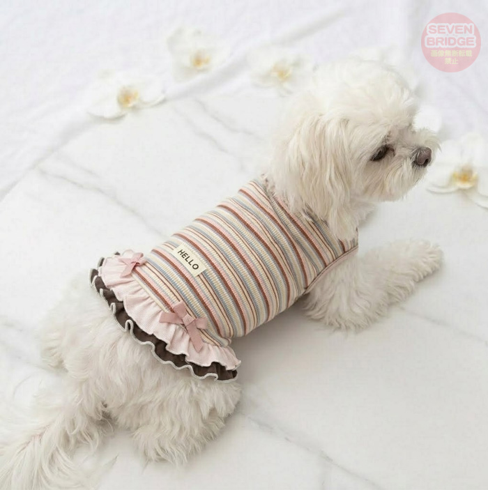 犬 服 ワンピース ドッグウェア ボーダー フリル タンクワンピ リボン