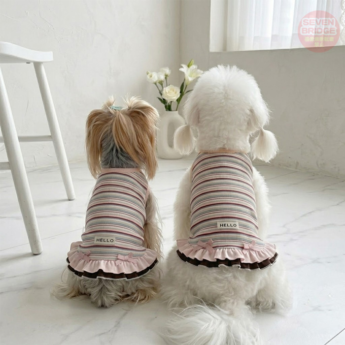 犬 服 ワンピース ドッグウェア ボーダー フリル タンクワンピ リボン