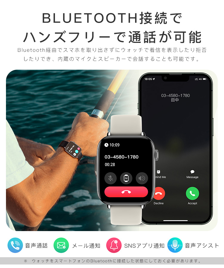 「300オフ」スマートウォッチ 通話機能付き 日本製センサー iphone android 対応 睡眠 歩数計 大画面  着信通知 24時間多機能測定 健康管理 睡眠 防水 2024｜sevendialsss｜13
