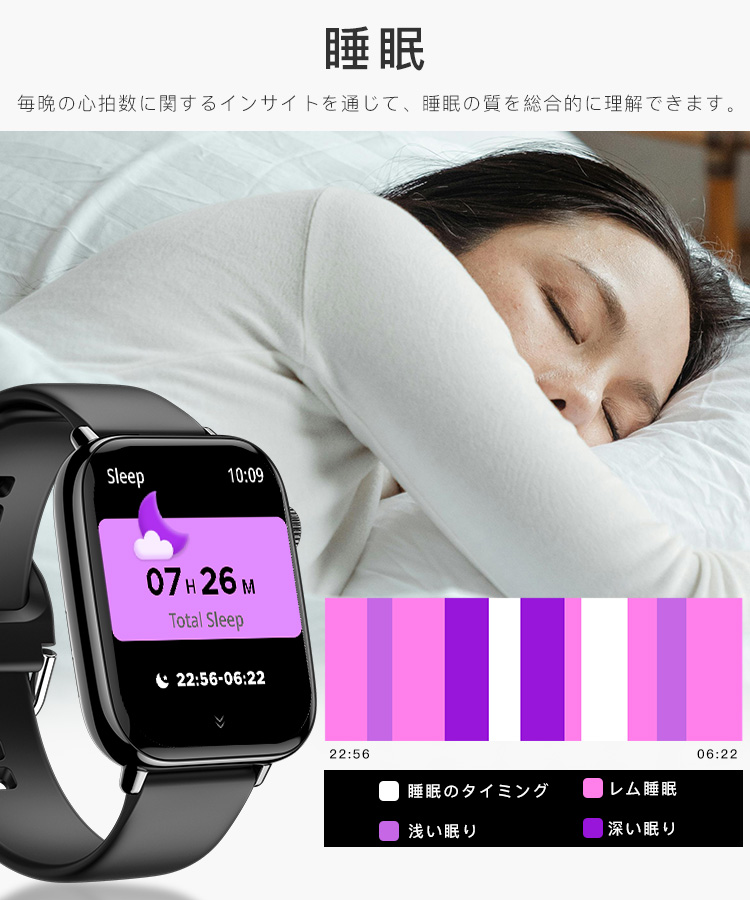 「300オフ」スマートウォッチ 通話機能付き 日本製センサー iphone android 対応 睡眠 歩数計 大画面  着信通知 24時間多機能測定 健康管理 睡眠 防水 2024｜sevendialsss｜14