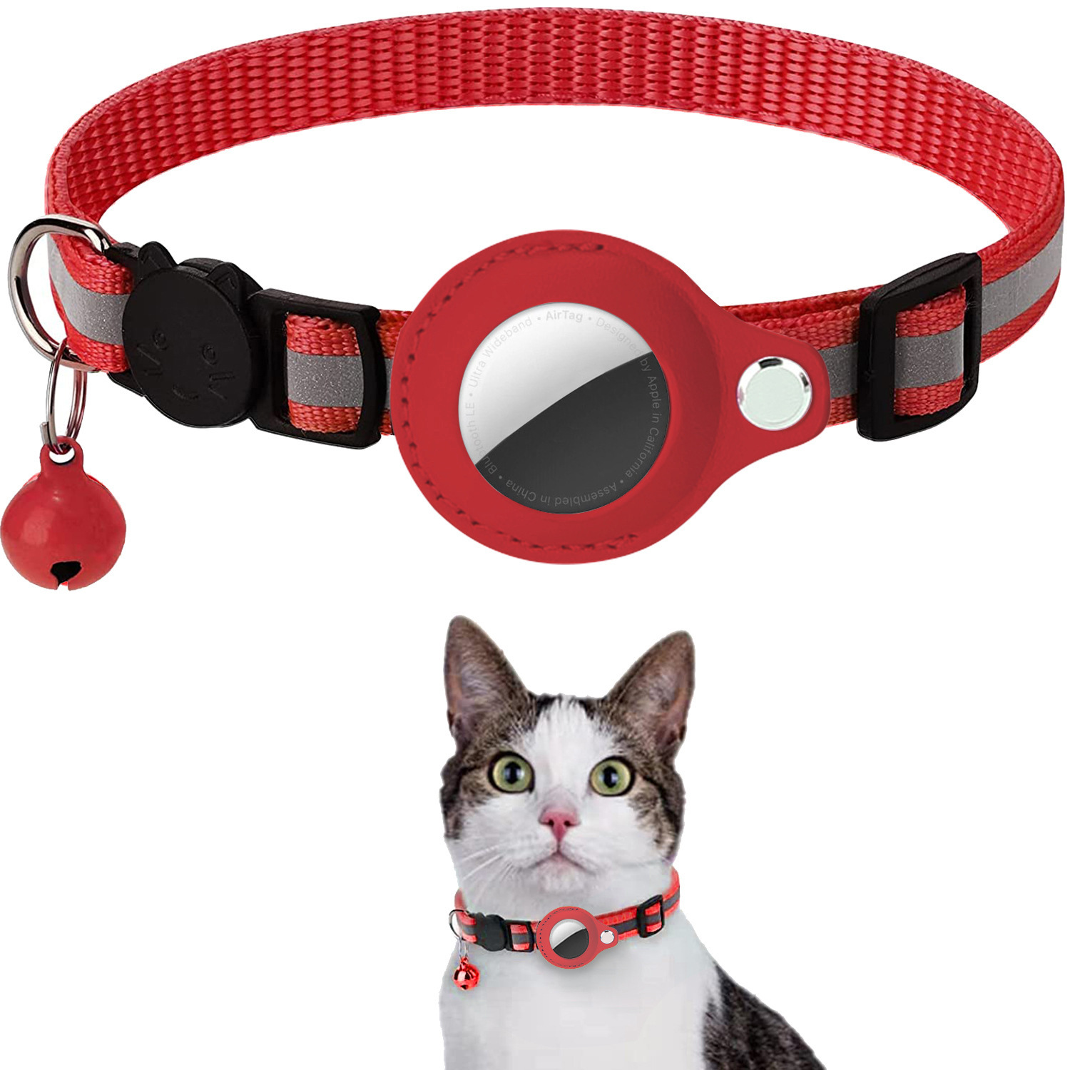 猫用ハーネス XSサイズ 赤いチェック柄 AirTag AirTag用の首輪 猫 ネコ 犬 首輪 Airtag 用 7色 安全 セーフティバックル カワイイ
